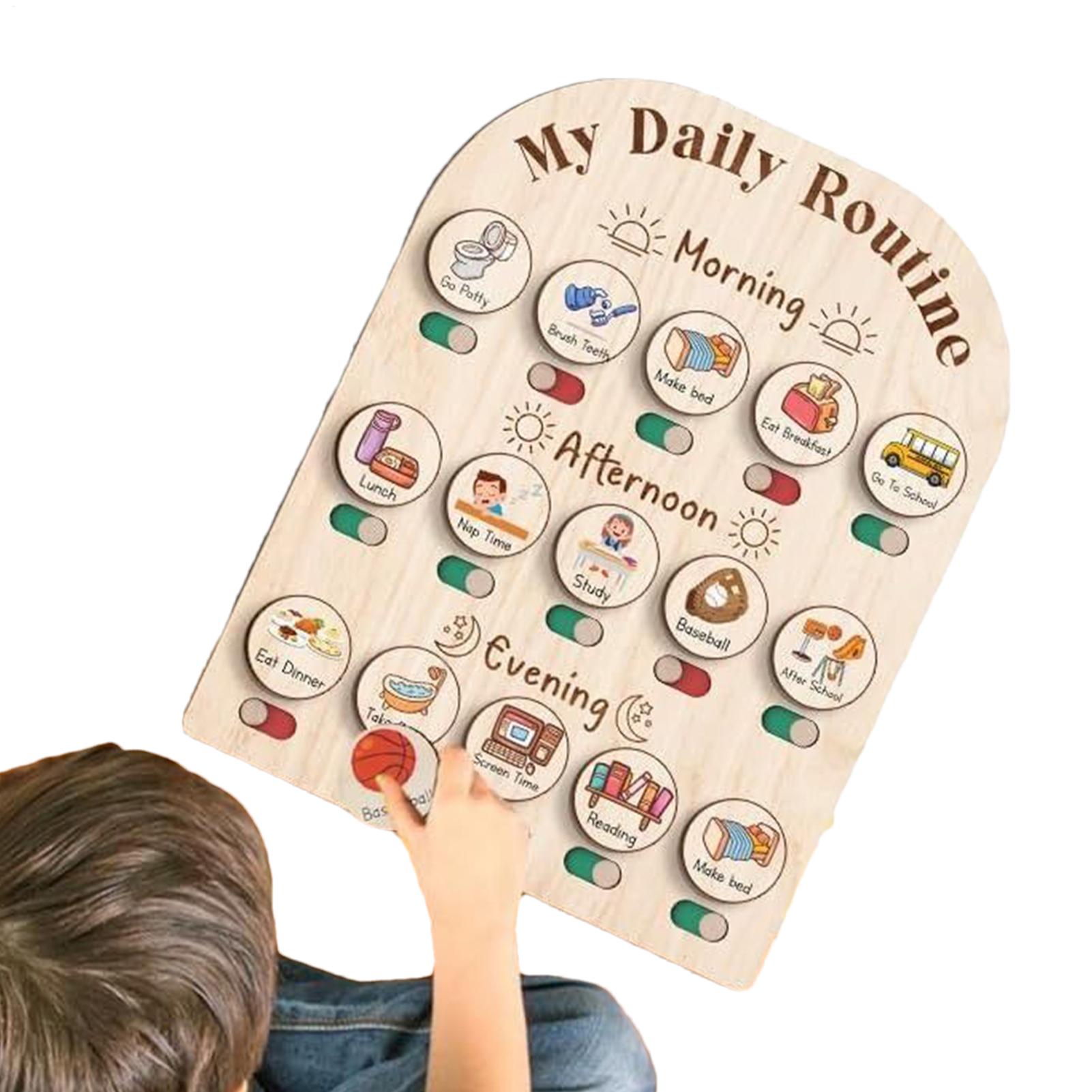 Toddler Routine Chart Wooden V - Kids Education Planner 评论和价格