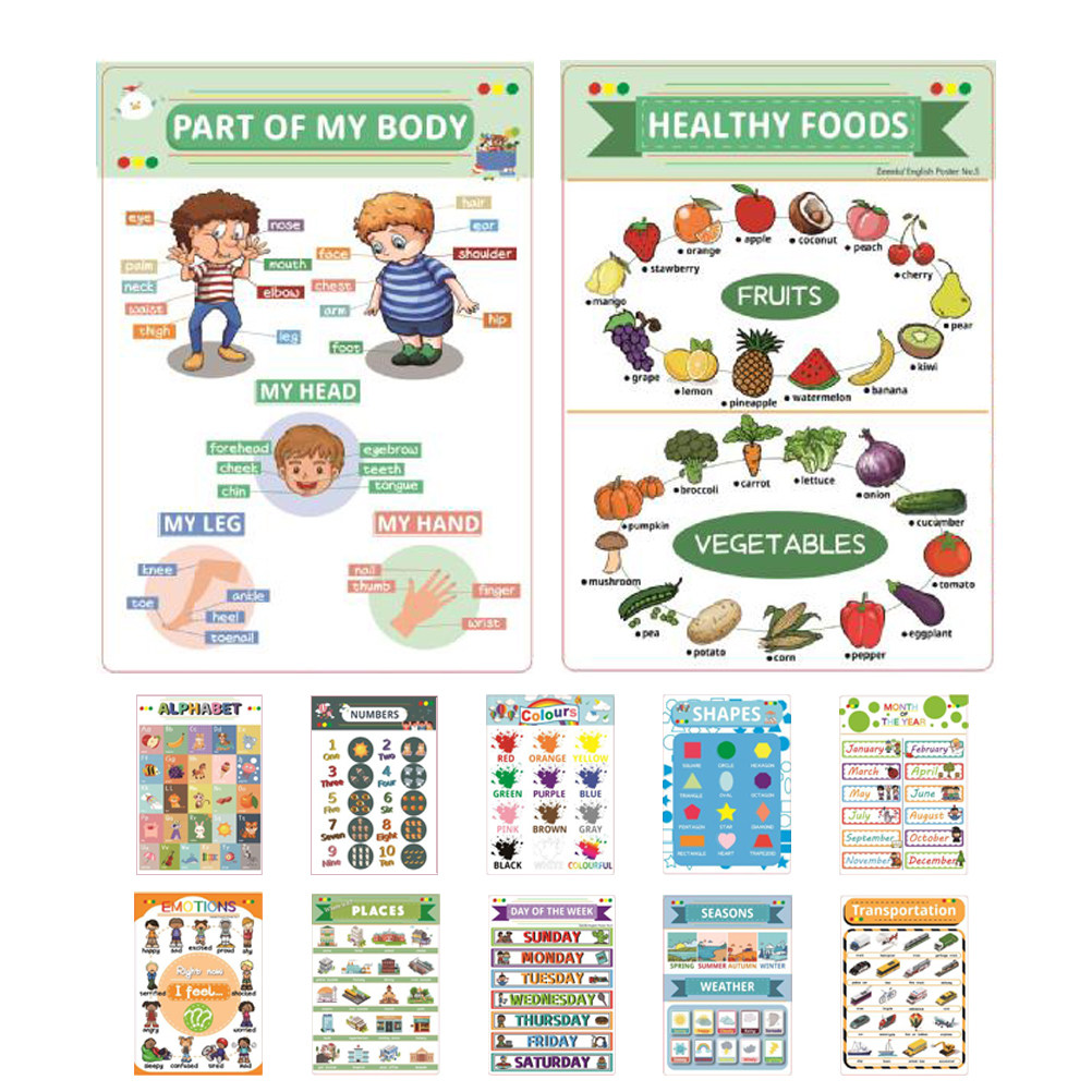 12Sheets English Preschool Pos - Kids Education Charts 评论和价格