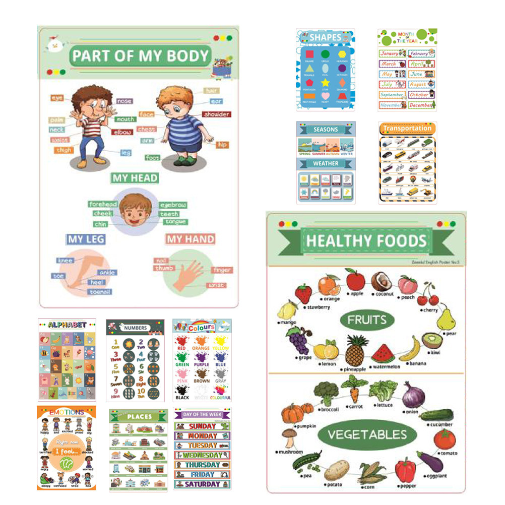 12Sheets English Preschool Pos - Kids Education Charts 评论和价格
