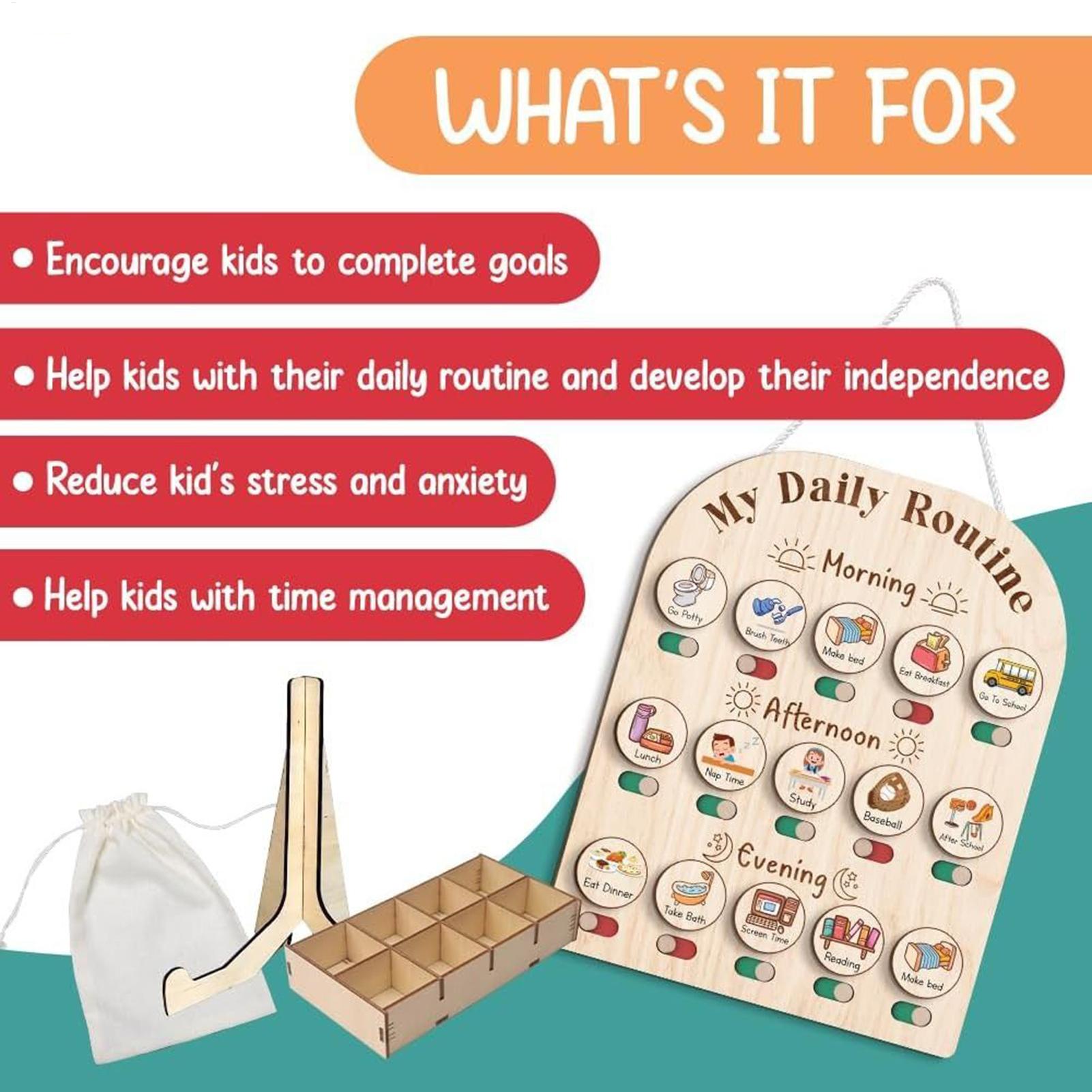 Kids Daily Routine Chart, Wood - Kids Education Planner 评论和价格